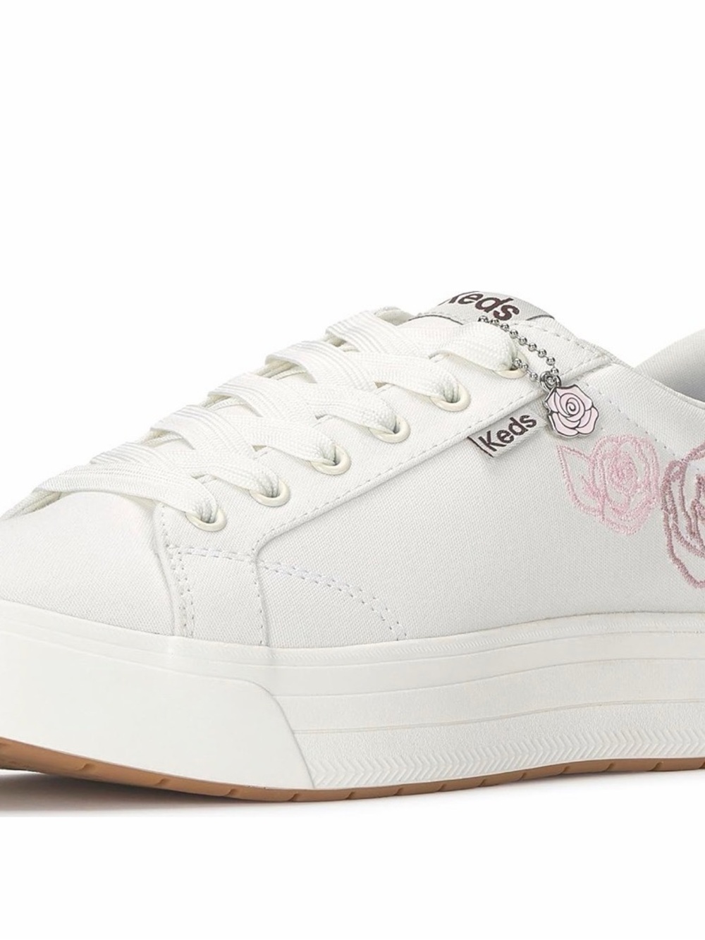 Keds White Canvas Platform Sneakers with Pink Rose Charm - Picture 1 of 2